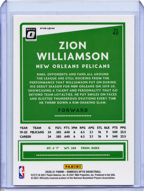 Zion Williamson 2020-21 Donruss Optic #40 Hyper Pink (7)