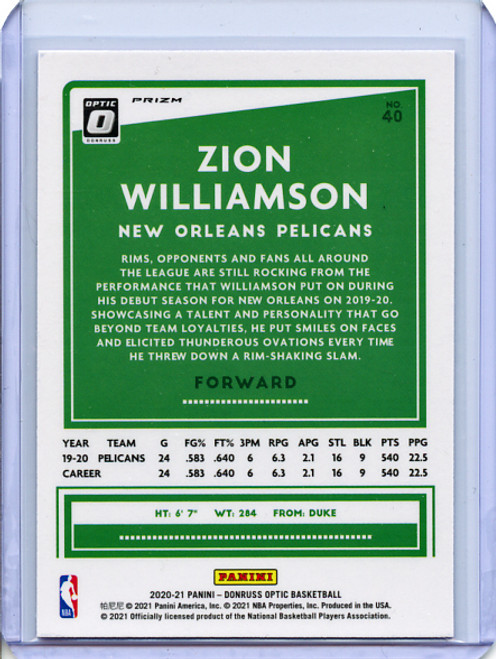 Zion Williamson 2020-21 Donruss Optic #40 Hyper Pink (8)