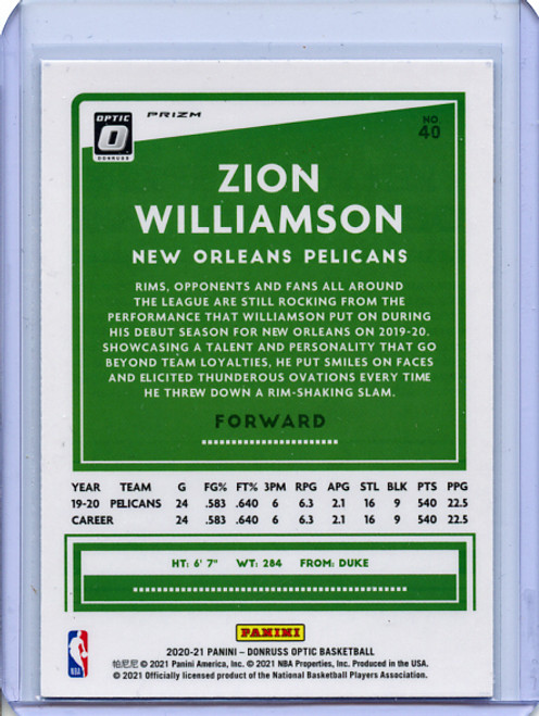 Zion Williamson 2020-21 Donruss Optic #40 Purple (3)