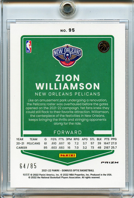 Zion Williamson 2020-21 Donruss Optic #95 Fast Break Red (#64/85)