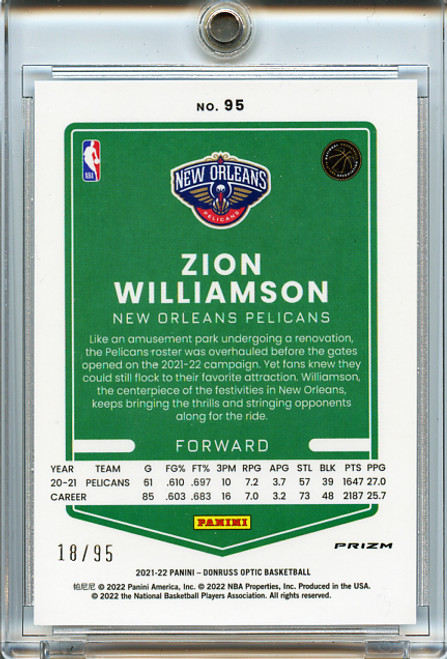 Zion Williamson 2021-22 Donruss Optic #95 Fast Break Purple (#18/95)