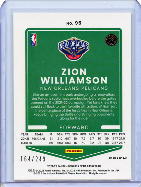Zion Williamson 2020-21 Donruss Optic #95 Scope (Premium Box Set) (#164/249)