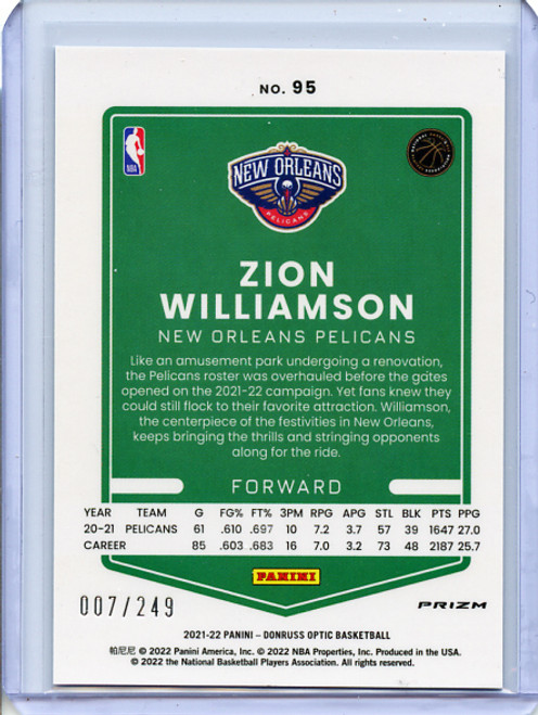 Zion Williamson 2020-21 Donruss Optic #95 Scope (Premium Box Set) (#007/249)