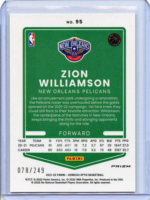 Zion Williamson 2020-21 Donruss Optic #95 Scope (Premium Box Set) (#078/249)