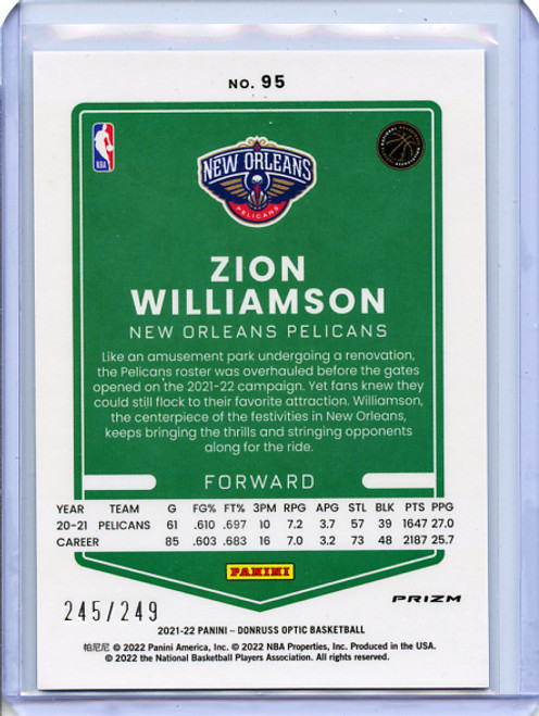 Zion Williamson 2020-21 Donruss Optic #95 Scope (Premium Box Set) (#245/249)