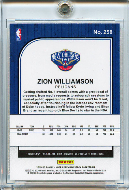 Zion Williamson 2019-20 Hoops Premium Stock #258 (2)