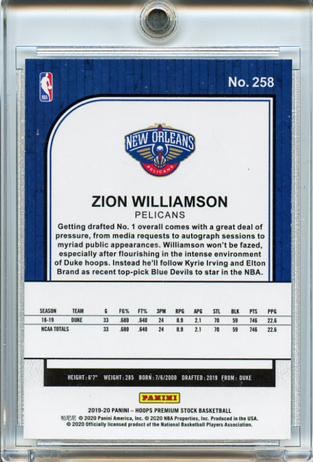 Zion Williamson 2019-20 Hoops Premium Stock #258 (3)