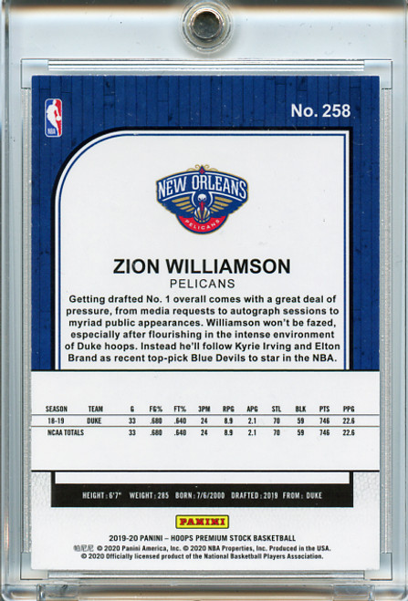 Zion Williamson 2019-20 Hoops Premium Stock #258 (4)