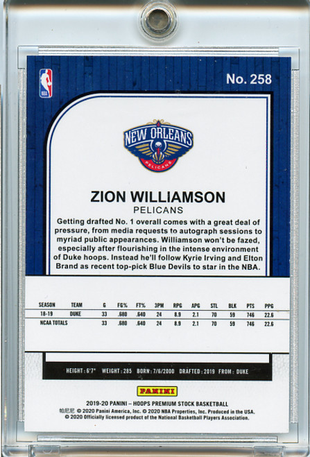 Zion Williamson 2019-20 Hoops Premium Stock #258 (6)