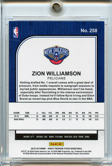 Zion Williamson 2019-20 Hoops Premium Stock #258 (7)
