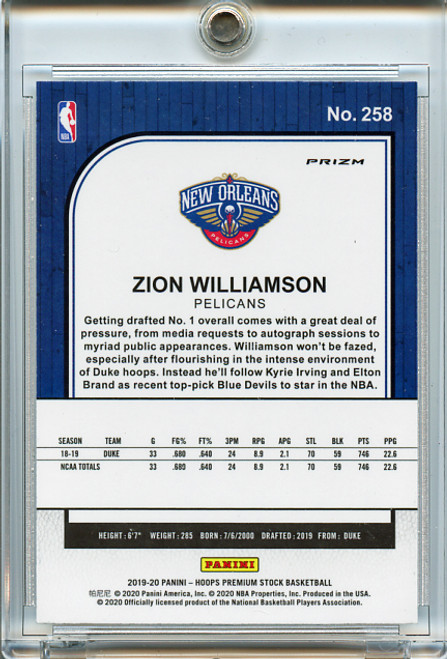 Zion Williamson 2019-20 Hoops Premium Stock #258 Silver (2)