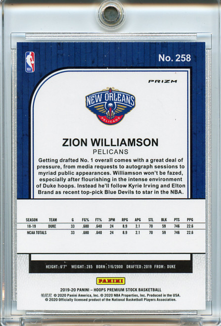 Zion Williamson 2019-20 Hoops Premium Stock #258 Silver (1)