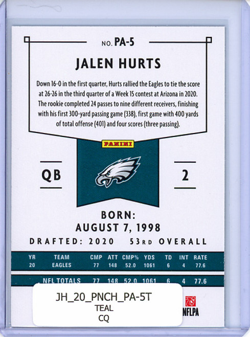 Jalen Hurts 2020 Chronicles, Panini #PA-5 Teal (CQ)