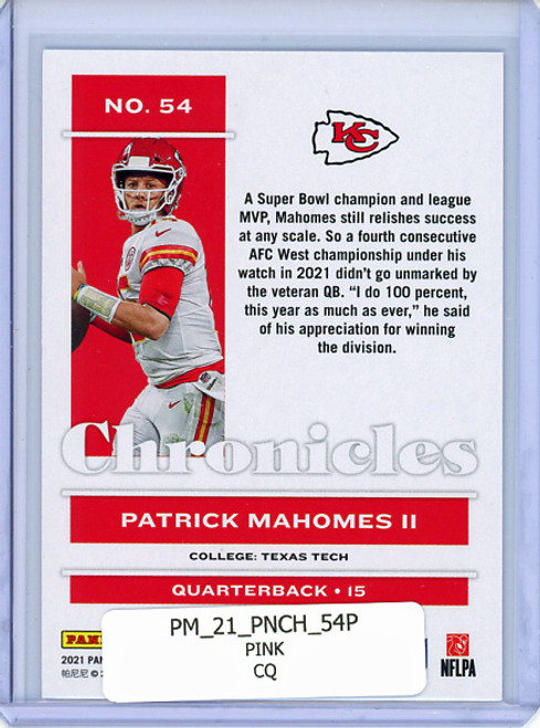 Patrick Mahomes II 2021 Chronicles #54 Pink (CQ)