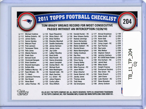 Tom Brady 2011 Topps #204 Record Breaker (CQ)