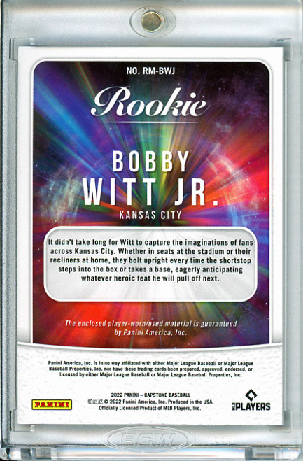 Bobby Witt Jr. 2022 Panini Capstone, Rookie Materials #RM-BWJ (1) (CQ)