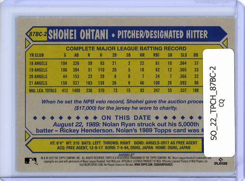 Shohei Ohtani 2022 Topps Chrome, 1987 Topps #87BC-2 (CQ)