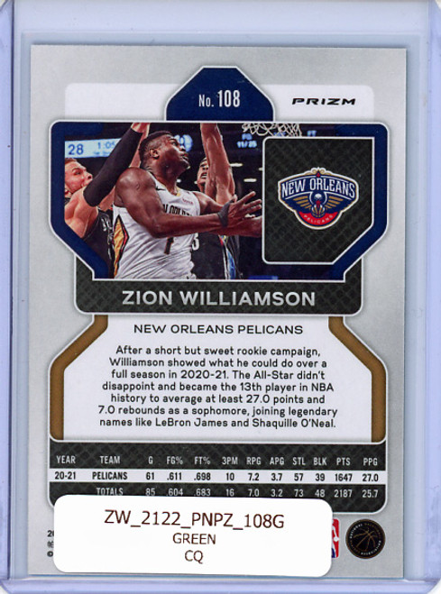 Zion Williamson 2021-22 Prizm #108 Green (CQ)