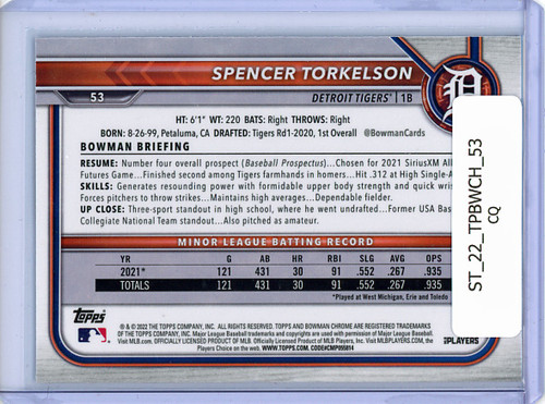Spencer Torkelson 2022 Bowman Chrome #53 (CQ)