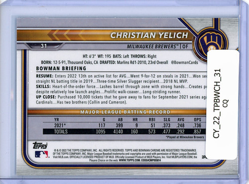 Christian Yelich 2022 Bowman Chrome #31 (CQ)