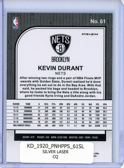 Kevin Durant 2019-20 Hoops Premium Stock #61 Silver Laser (CQ)