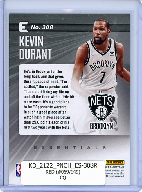 Kevin Durant 2021-22 Chronicles, Essentials #308 Red (#069/149) (CQ)