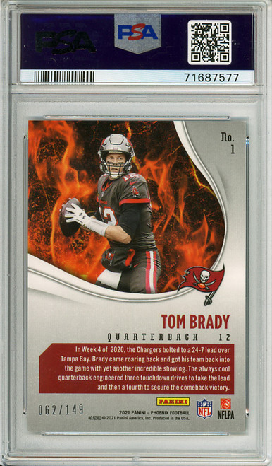 Tom Brady 2021 Phoenix, Heat Wave #1 Teal (#062/149) PSA 8 Near Mint-Mint (#71687577) (CQ)