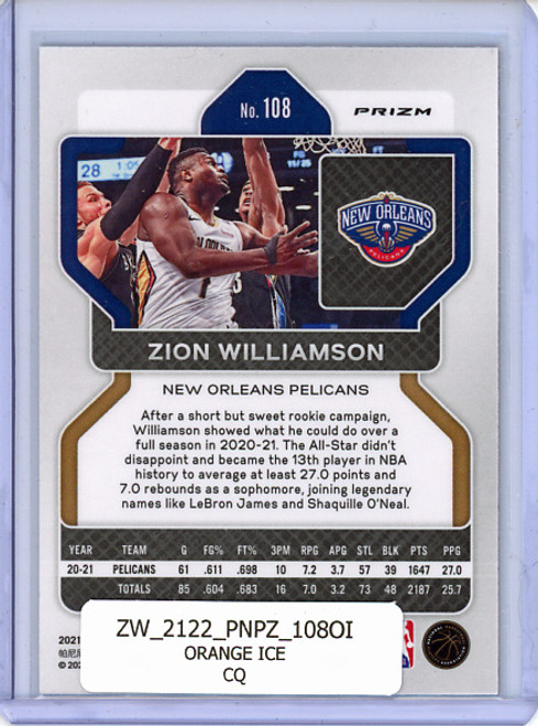 Zion Williamson 2021-22 Prizm #108 Orange Ice (CQ)