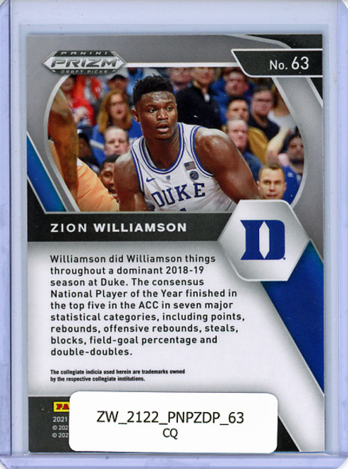 Zion Williamson 2021-22 Prizm Draft Picks #63 (CQ)