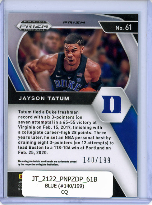 Jayson Tatum 2021-22 Prizm Draft Picks #61 Blue (#140/199) (CQ)