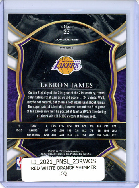 LeBron James 2020-21 Select #23 Concourse Red White Orange Shimmer (CQ)