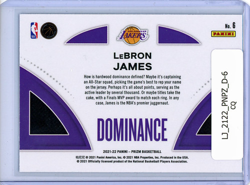 LeBron James 2021-22 Prizm, Dominance #6 (CQ)