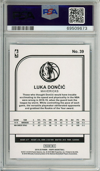 Luka Doncic 2019-20 Hoops #39 Silver (#071/199) PSA 10 Gem Mint (#69509673) (CQ)