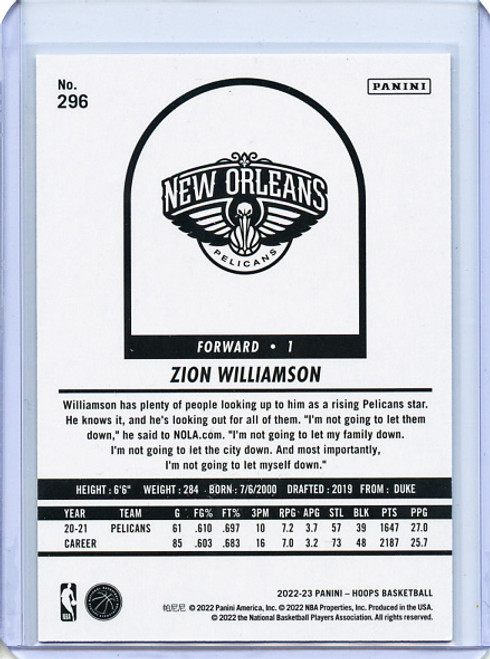 Zion Williamson 2022-23 Hoops Tribute #296 Silver (#196/199)