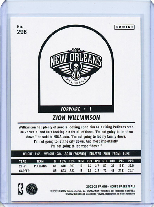 Zion Williamson 2022-23 Hoops Tribute #296 Silver (#197/199)