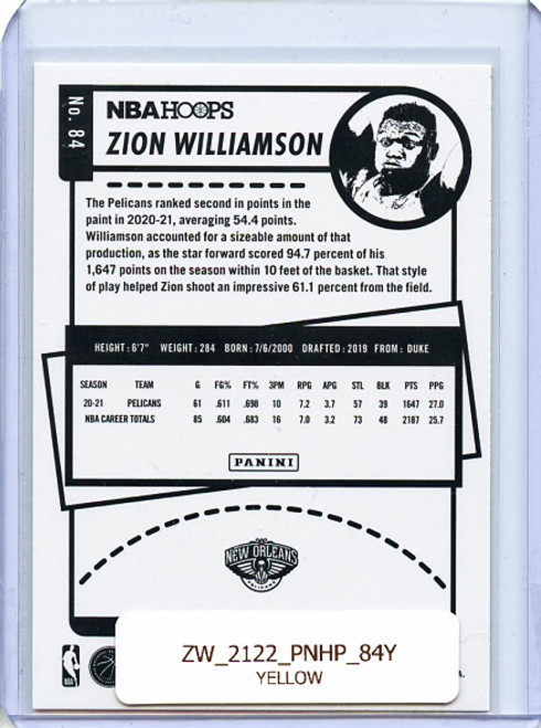 Zion Williamson 2021-22 Hoops #84 Yellow