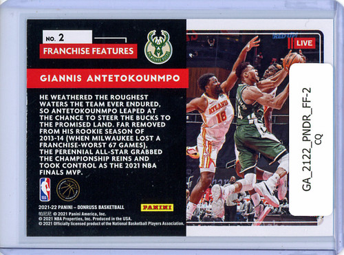 Giannis Antetokounmpo 2021-22 Donruss, Franchise Features #2 (CQ)