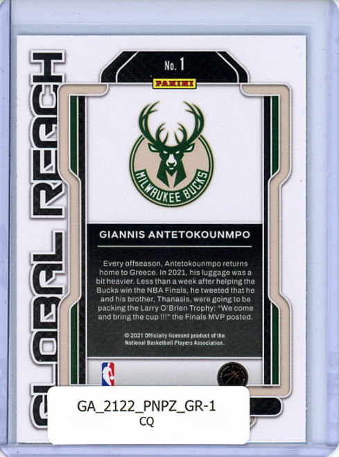 Giannis Antetokounmpo 2021-22 Prizm, Global Reach #1 (CQ)