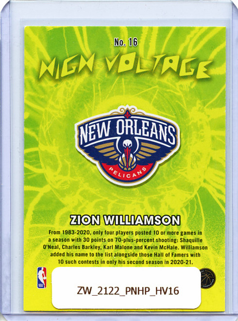 Zion Williamson 2021-22 Hoops, High Voltage #16