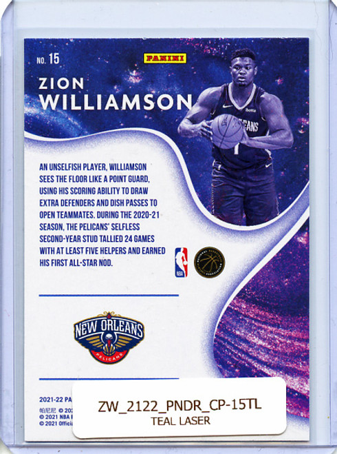 Zion Williamson 2021-22 Donruss, Complete Players #15 Teal Laser