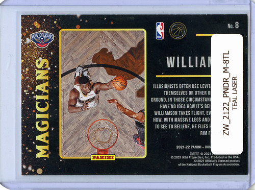 Zion Williamson 2021-22 Donruss, Magicians #8 Teal Laser