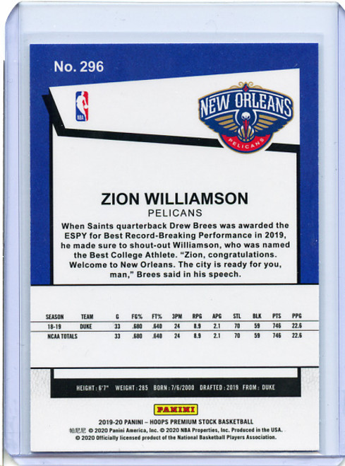 Zion Williamson 2019-20 Hoops Premium Stock #296 Hoops Tribute (5)