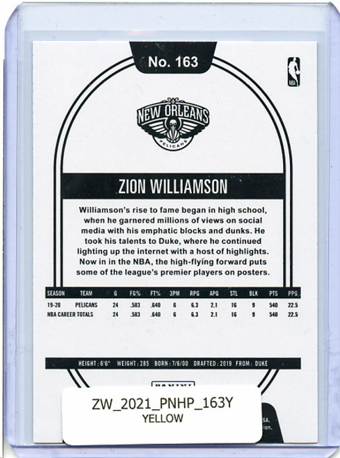 Zion Williamson 2020-21 Hoops #163 Yellow