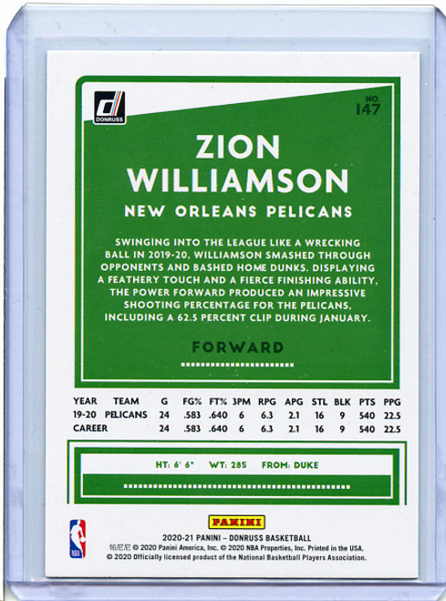 Zion Williamson 2020-21 Donruss #147 Holo Green Laser (1)