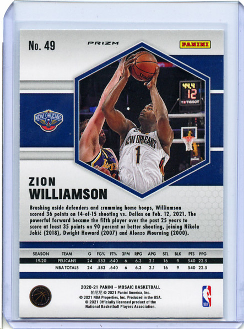 Zion Williamson 2020-21 Mosaic #49 Silver (2)