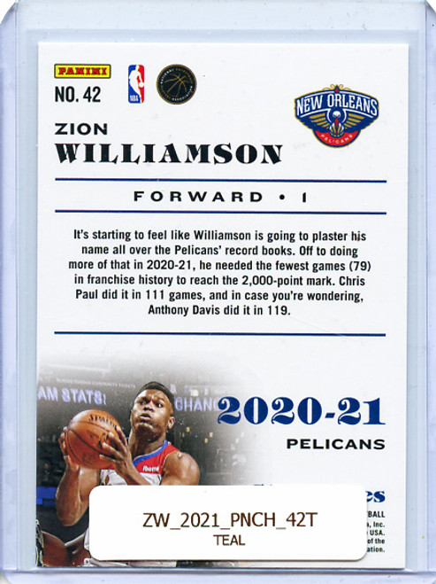 Zion Williamson 2020-21 Chronicles #42 Teal