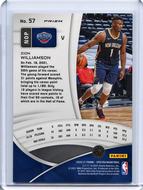 Zion Williamson 2020-21 Spectra #57 Variations Asia Green (2)