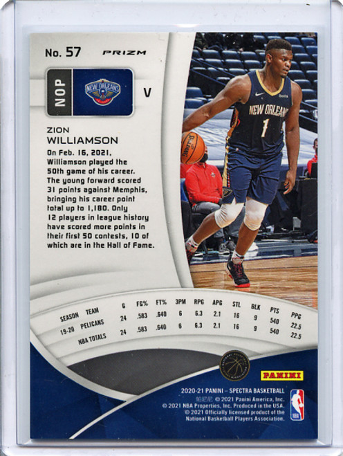 Zion Williamson 2020-21 Spectra #57 Variations Asia Green (1)