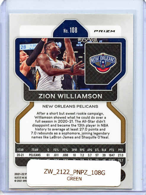 Zion Williamson 2021-22 Prizm #108 Green