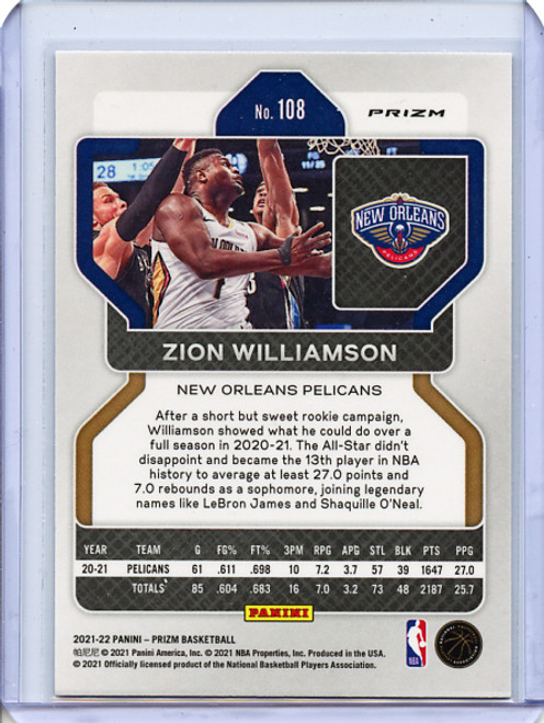 Zion Williamson 2021-22 Prizm #108 Orange Ice (2)